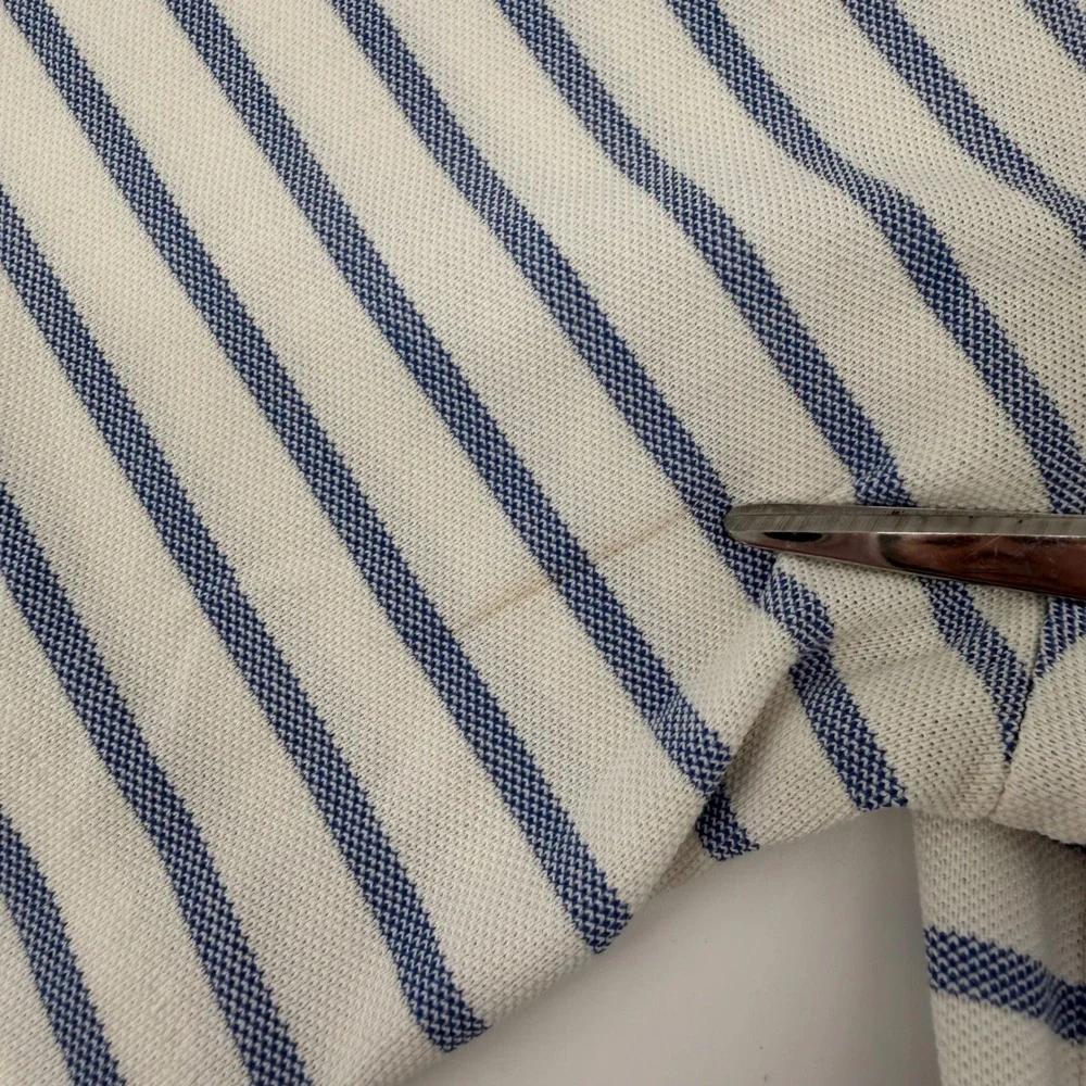 Ralph Lauren Knit Oxford Polo Shirt Mens Medium Blue White Striped Short Sleeve